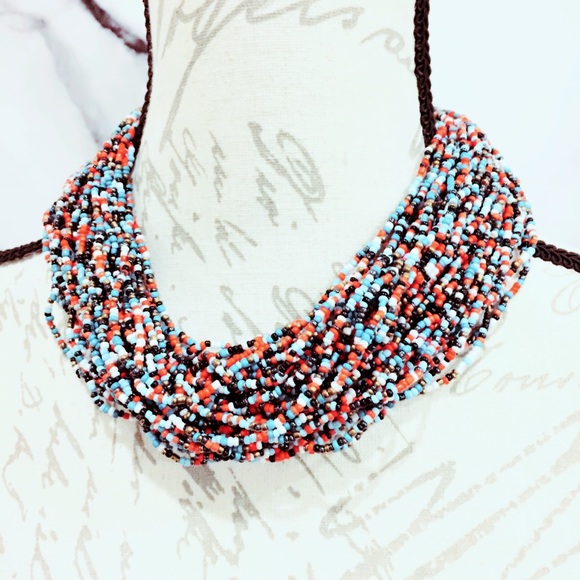 Jewelry - Orange Beaded Seed Bead Statement Necklace